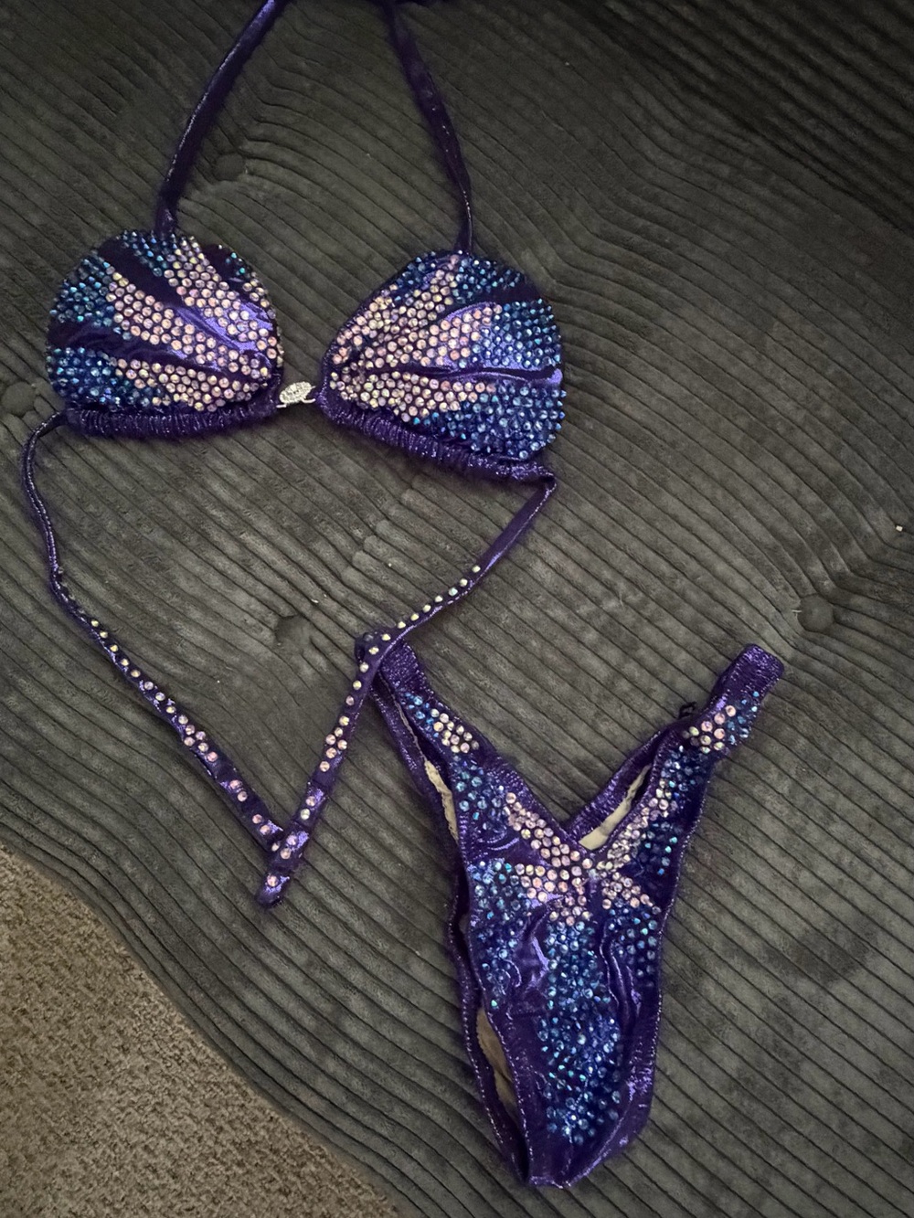 Purple Crystal Embellished Women’s Bikini - Purple-Figure Suit.